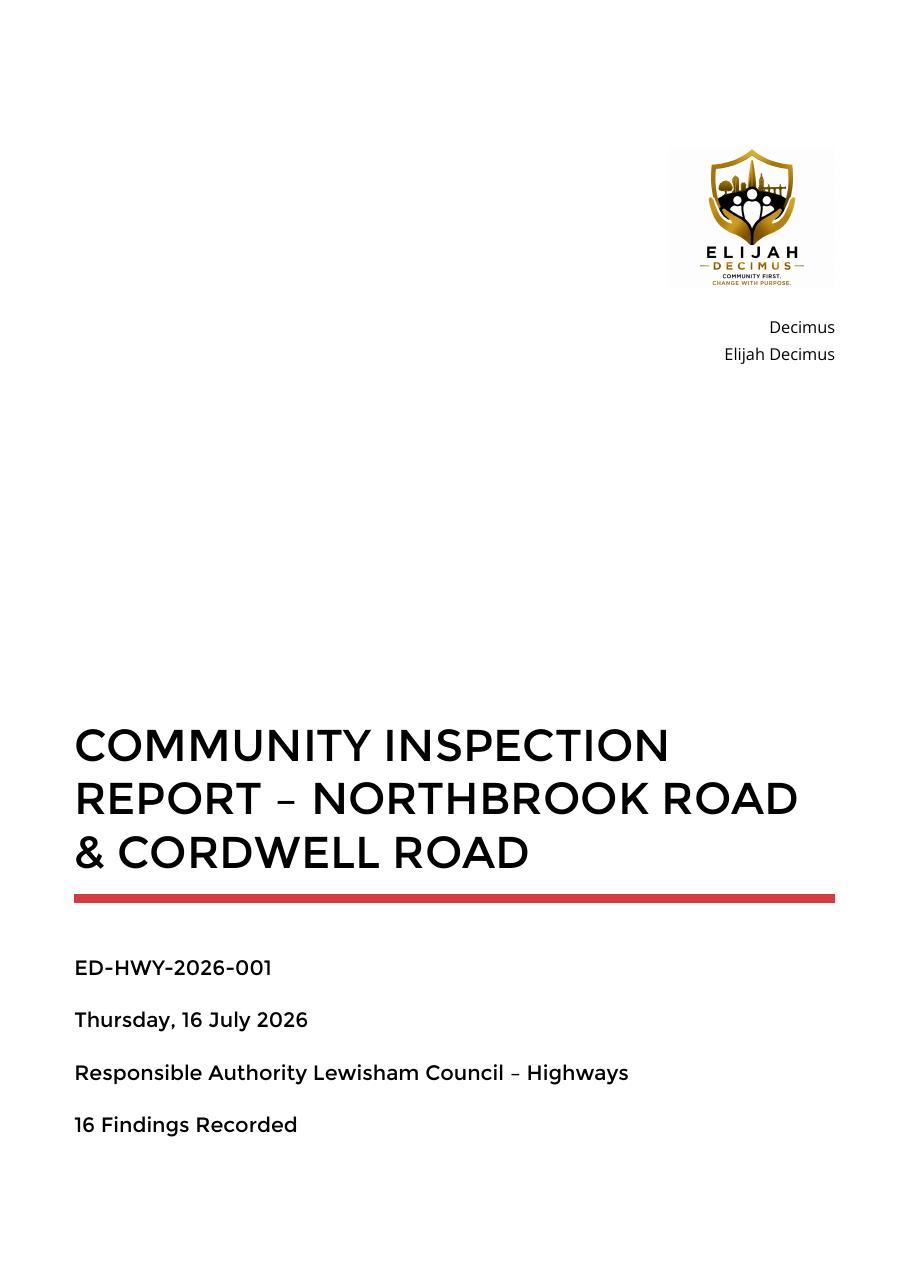 Cover of Northbrook Road and Cordwell Road inspection report