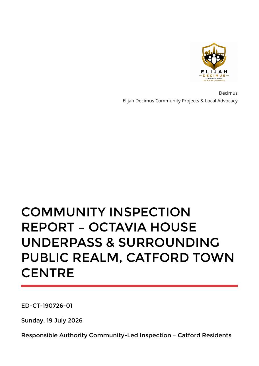 Cover of Octavia House Underpass inspection report