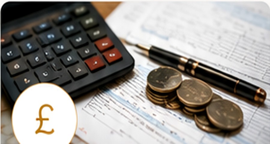 Budgeting papers, calculator and household money planning